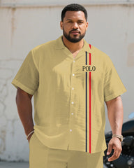 Men's Plus Size Shallow Khaki Chest Small Label Short Sleeve Shirt Shorts Suit