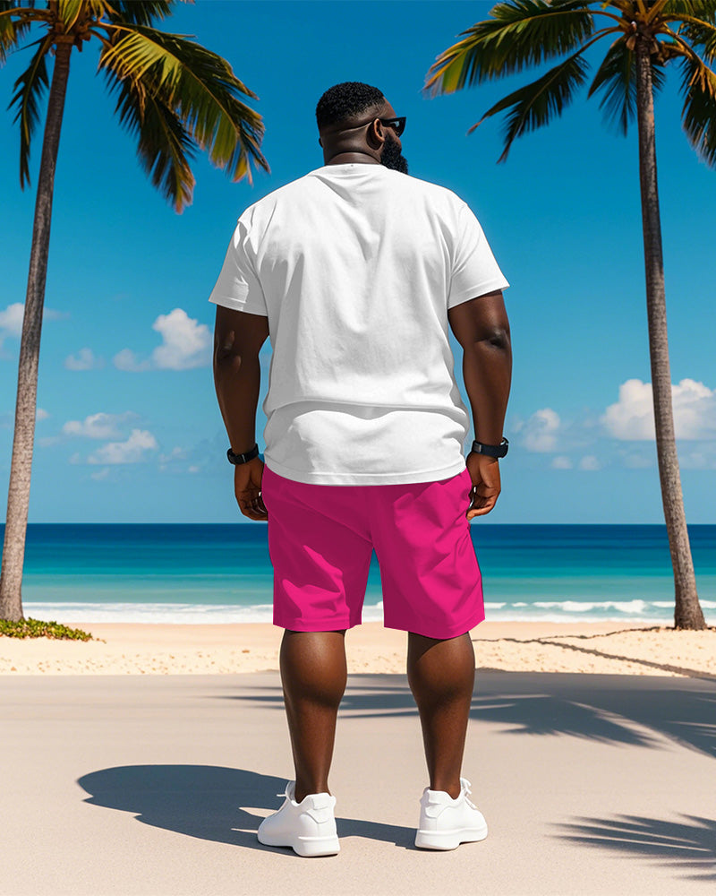 Men's Plus Size Hawaiian Gradient Letter Print Short Sleeve T-shirt Shorts Suit