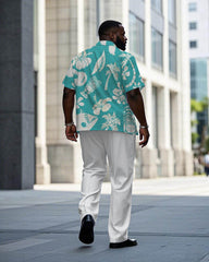 Hawaiian Player Coconut Pattern Short Sleeve Shirt Trousers Suit Men's Plus Size