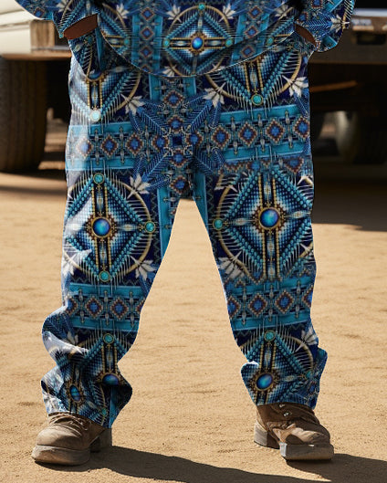 Big Man's 2-Piece Tracksuit Ethnic Graphic Hoodie and Pants Set