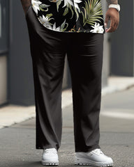 Men's Plus Size Business Casual Floral Plant Printed Short Sleeve Shirt Suit