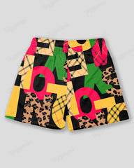 Big & Tall Men's Letters Colorblock Leopard Graffiti Print Sports Mesh Quick-Dry Shorts