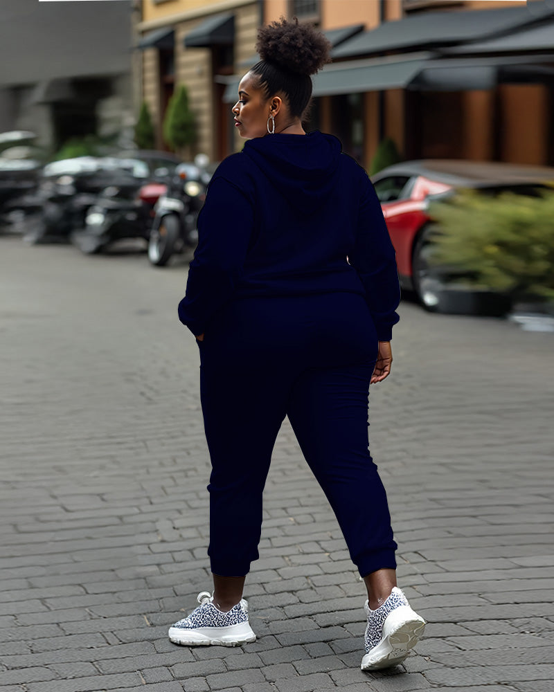 Women's Plus Size Letter Printing Long Sleeve Hoodie and Casual Pants Set
