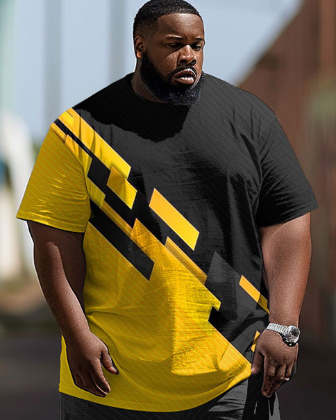Men's Large Size Hip Hop Street Color Matching Retro Casual Two Piece Set