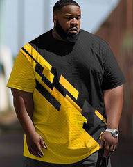 Men's Large Size Hip Hop Street Color Matching Retro Casual Two Piece Set