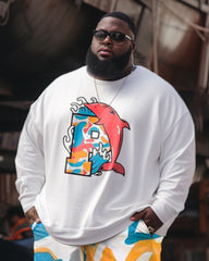 Men's  Plus Size Camouflage Shark Sweatershirt Two-Piece Set