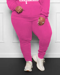 Women's Big & Tall Rose Red 2 Piece Tracksuit LetteringHoodie and Pants Set