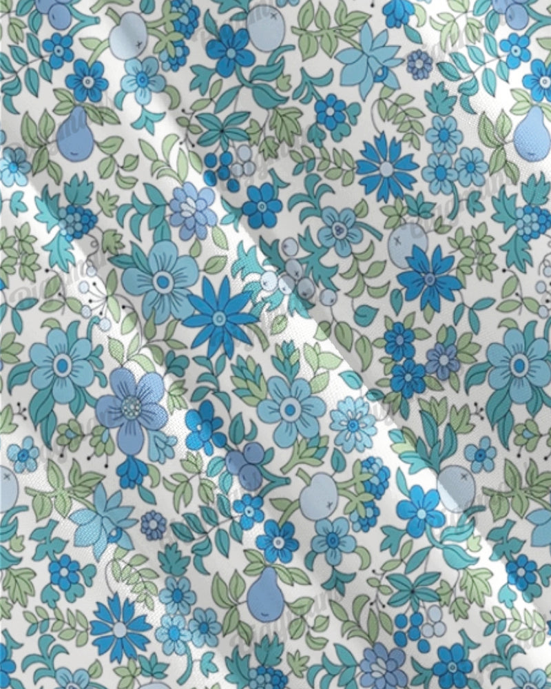 Blue Flower Long Sleeve Shirt Men's Plus Size