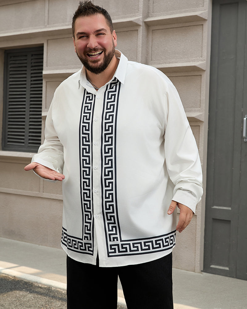 Men's Plus Size Simple Geometric Stripes Long Sleeve Shirt