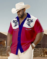 Big & Tall Men's Western Style Color Matching Casual Axolotl Skull Print-short Sleeve Shirt Pants Suit
