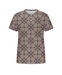 Men's Plus Size Daily Casual Brown Diamond Geometric Print Henley Collar Button Short Sleeve Tee