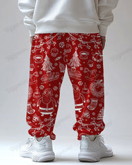 Christmas Playful Print Men's Loose Plus Size Straight Long Sweat Pants
