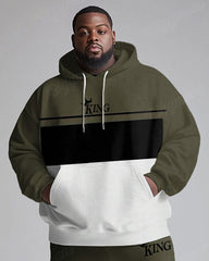 Men's Daily Casual All-Match Black Army Green Color Matching King Alphabet Print Big & Tall Hoodie Set