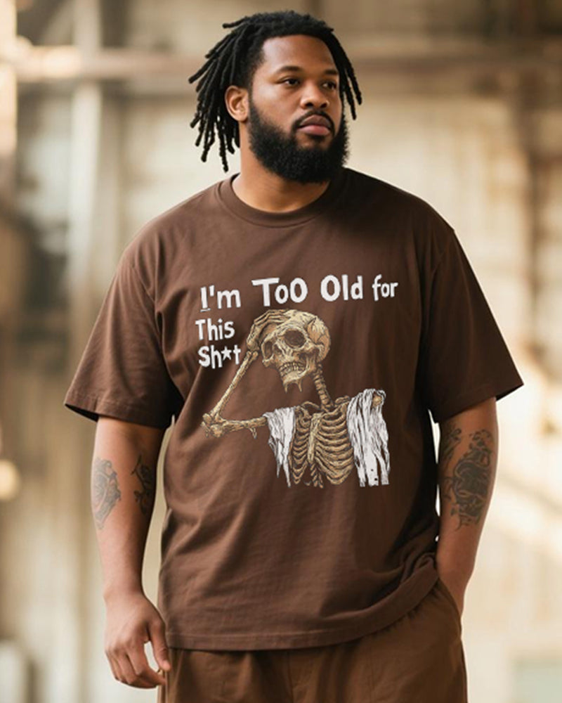 Big & Tall Men's Graffiti Too Old Skeleton Attitude Alphabet Print T-Shirt Trousers Suit