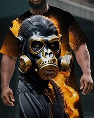 Men's Big & Tall Cool Firefighter Gorillas Print Daily Fashion Short-Sleeved T-shirt & Short Set