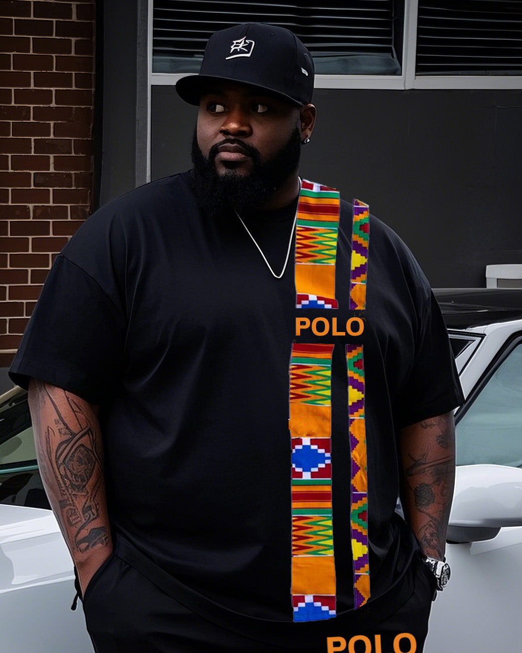 Big Boy Must-Have Daily Casual African Impression Totem Print Short Sleeve Trousers Suit