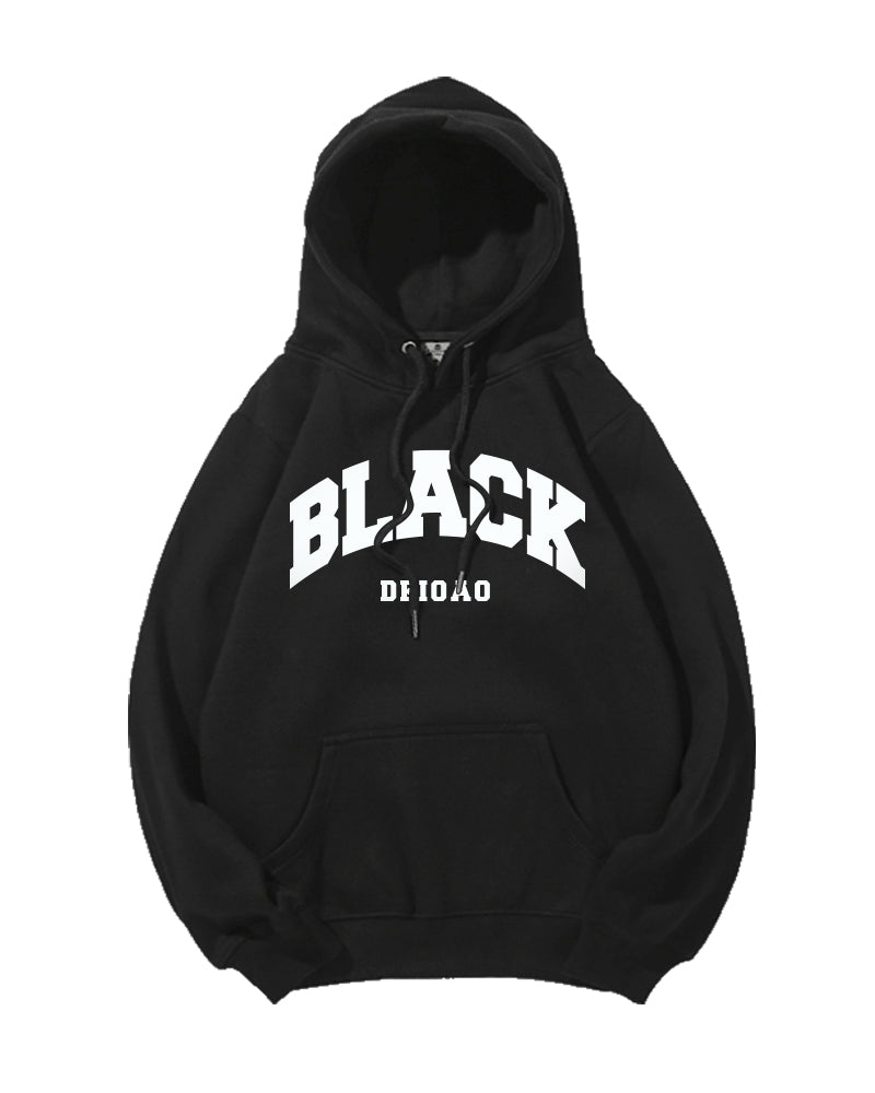 Cotton-Simple Black Letter Print Men's Loose Oversized Hoodie
