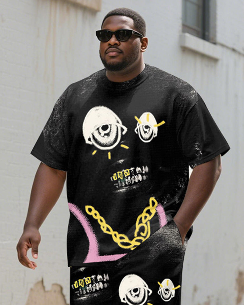 Men's Plus Size Street Graffiti Fun Expression Print Round Neck Short Sleeve T-Shirt Shorts Suit
