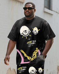Men's Plus Size Street Graffiti Fun Expression Print Round Neck Short Sleeve T-Shirt Shorts Suit