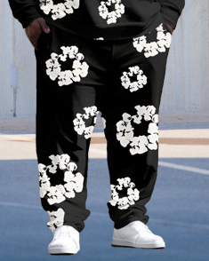 Big Men's Denim Tears Tracksuit Goth Puff Print Hoodie Set