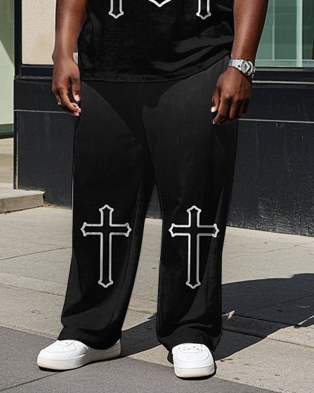 Men's Round Neck Simple Cross Printed Outdoor Big & Tall Short Sleeve T-shirt Pants Set