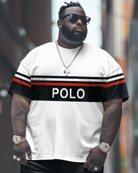 Men's Big & Tall Simple Line Colorblock Alphabet Print T-shirt Trousers Set