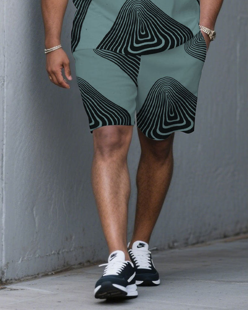 Men's Plus Size Irregular Line Human Shape Outline Fashion Round Neck Short Sleeve T-shirt Shorts Suit