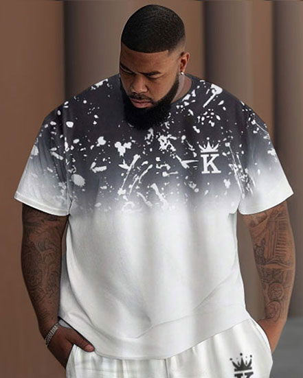 Big Men's Splash-Ink King Street Hip-Hop Casual Two-Piece Set