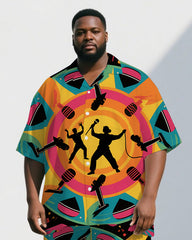 Big Men's Fashion Singer Silhouette Funny Cartoon Printed Casual Short-Sleeve Shirt Pants Sets
