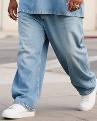 Plus Size Men JESUS KING Printed Denim T-Shirt Pants Suit