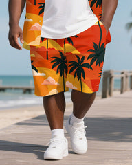 Big Men's Hawaiian Scene Coconut Trees Style Short Sleeve Shirt & Shorts 2-Piece Suit