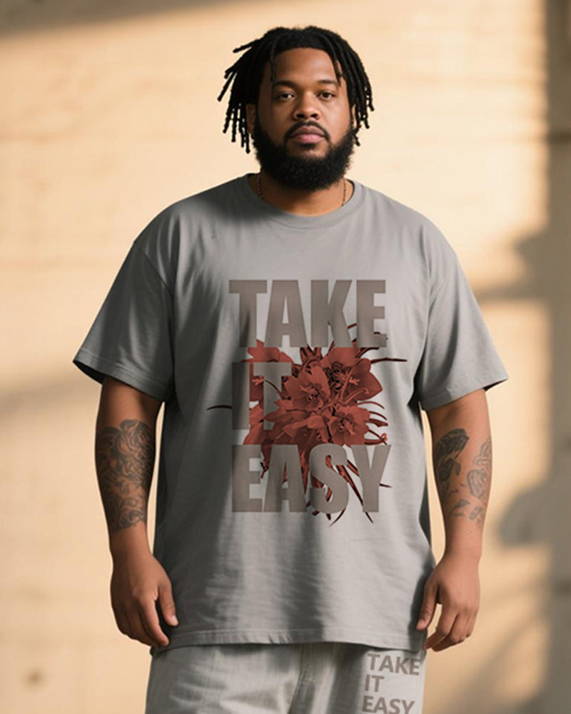 Big & Tall Men's Graffiti Floral TAKE IT EASY Alphabet Print T-Shirt Trousers Suit