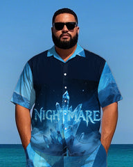 Big Men's Splicing Style Glacier NIGHTMARE Lettering Short-Sleeve Shirt and Shorts Set