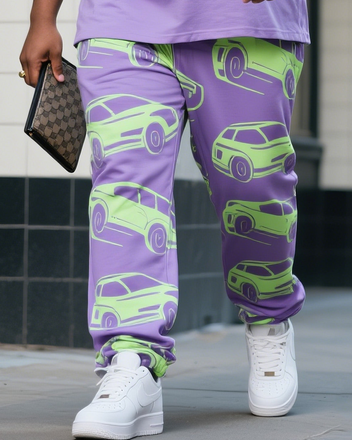Big Boy Street Fashion Fluorescent Green Print Short Sleeve Trousers Suit