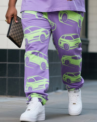 Big Boy Street Fashion Fluorescent Green Print Short Sleeve Trousers Suit