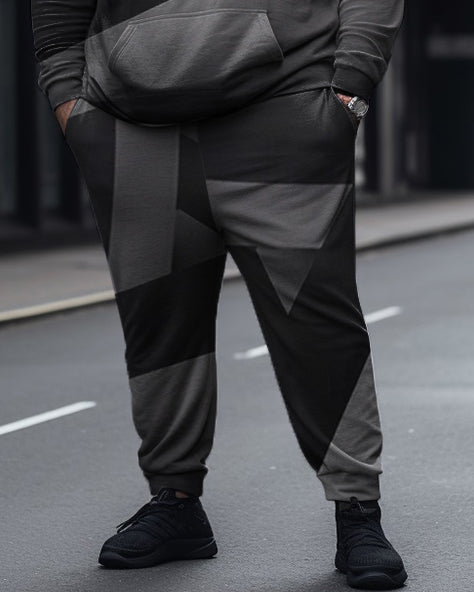 Men's Large Size Diamond Color Block Athleisure Hoodie And Sweatpants Two-Piece Set