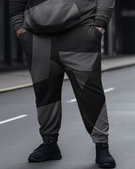 Men's Large Size Diamond Color Block Athleisure Hoodie And Sweatpants Two-Piece Set