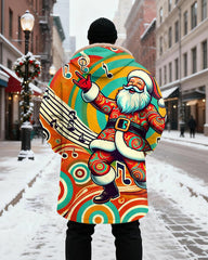 Big & Tall Men's Color Christmas Swing Note Printed Velvet Thickened Long Hooded Coat