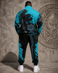 Big & Tall Men's Contrast Viking Rune Eye Print Half-Zip Sweat Set