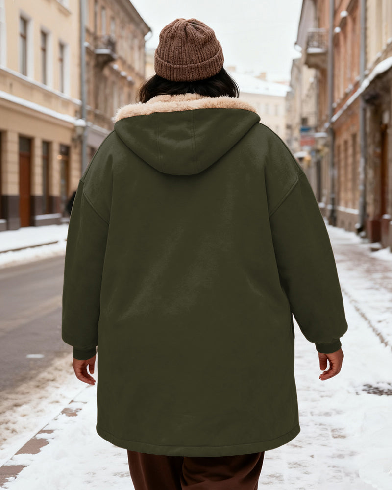 Women's Solid Color Velvet Thickened Long Hooded Coat