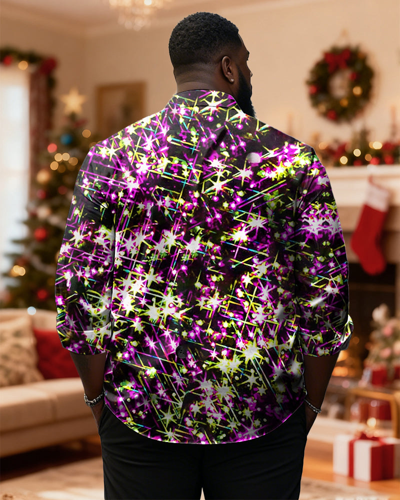 Big & Tall Men's Christmas Fun Lights Print Long Sleeve Shirt