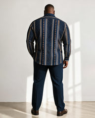 Big & Tall Men’s Retro Vertical Stripe And Polka-Dot Print Long-Sleeve Shirt And Pants Set