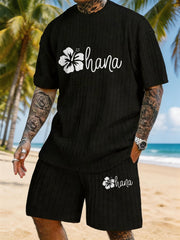 Ohana Hibiscus Flower Print Texture Plus Size Vacation Suit