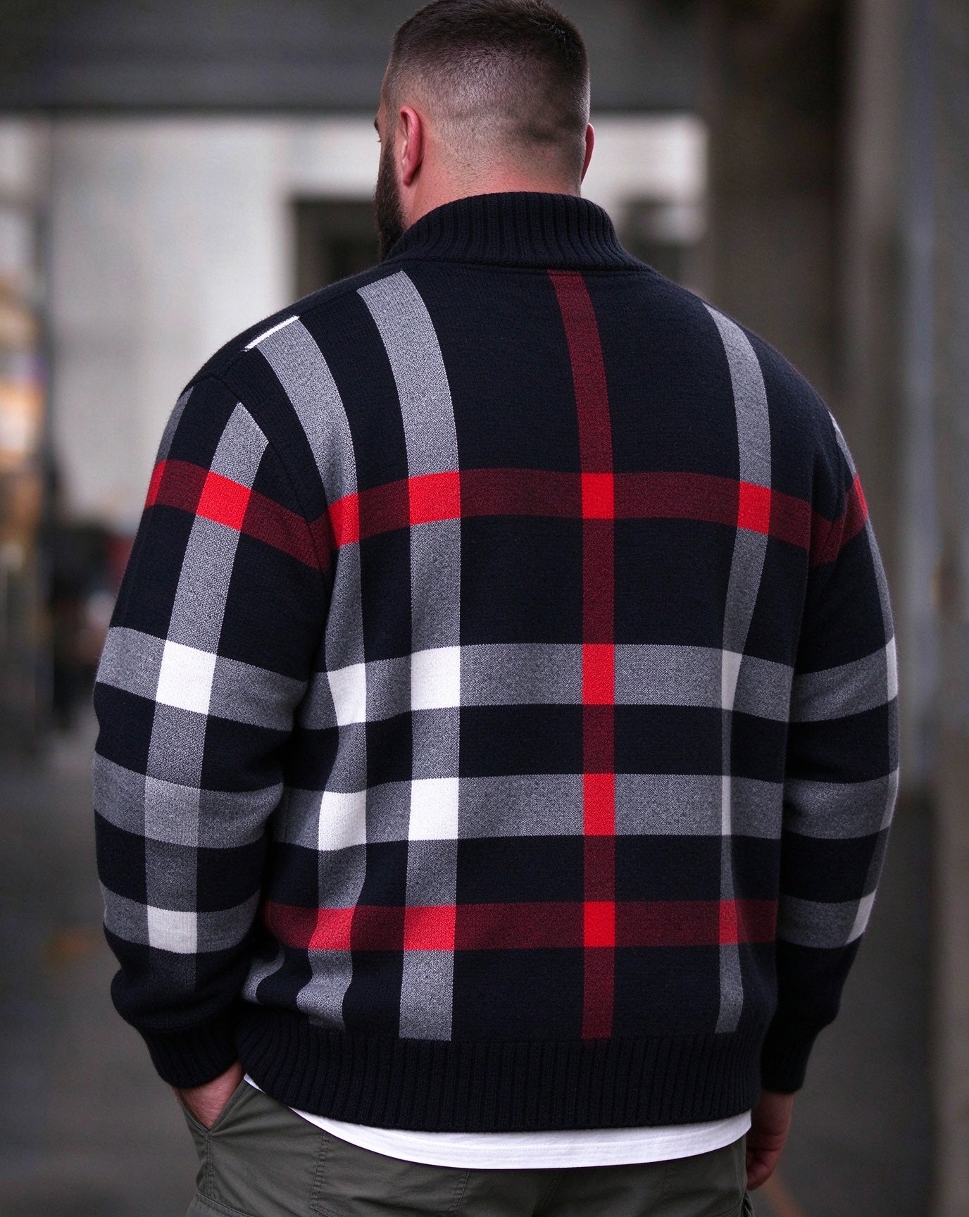 Big & Tall Men's Classic Plaid and Stripes Knit Cardigan
