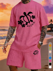 ALOHA Turtle Floral Print Texture Large Size Vacation Set