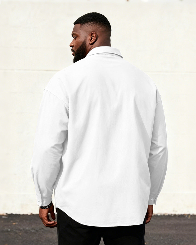 Big & Tall Men's Minimal White And Black Geometric Long Sleeve Shirt