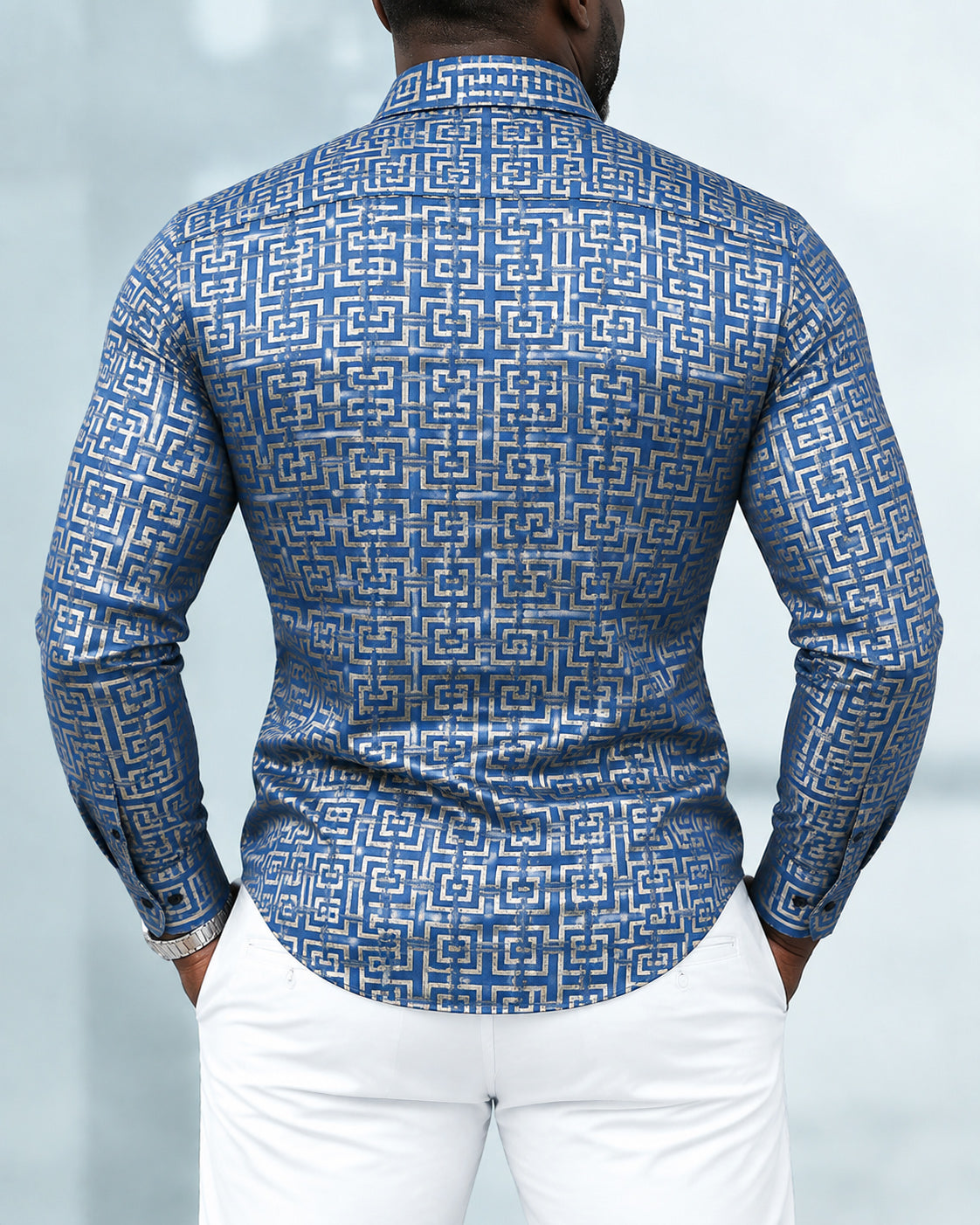Big & Tall Men's Greek Key Geometric Totem Print Long Sleeve Shirt