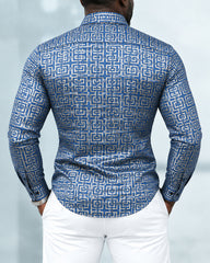 Big & Tall Men's Greek Key Geometric Totem Print Long Sleeve Shirt
