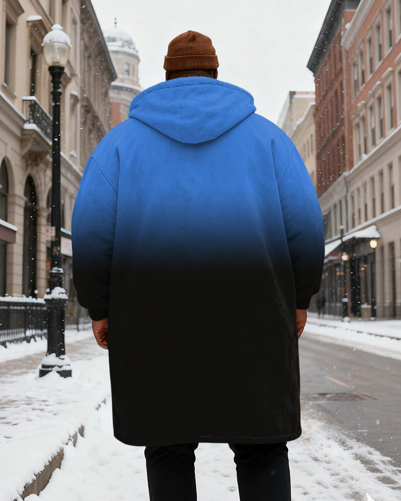 Big & Tall Men's Faith Gradient Print Velvet Thickened Long Hooded Coat