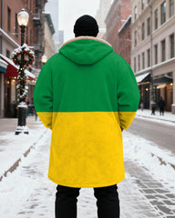 Big & Tall Men's Green And Yellow Tie Shirt Cosplay Printed Velvet Thickened Long Hooded Coat